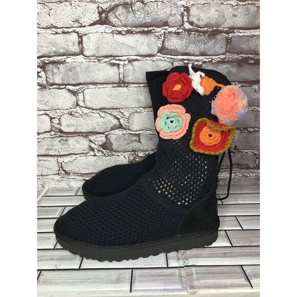 Ugg Australia Classic Floral Crochet Genuine Shearling Boots Women Sz 9M US/40EU - Picture 1 of 16